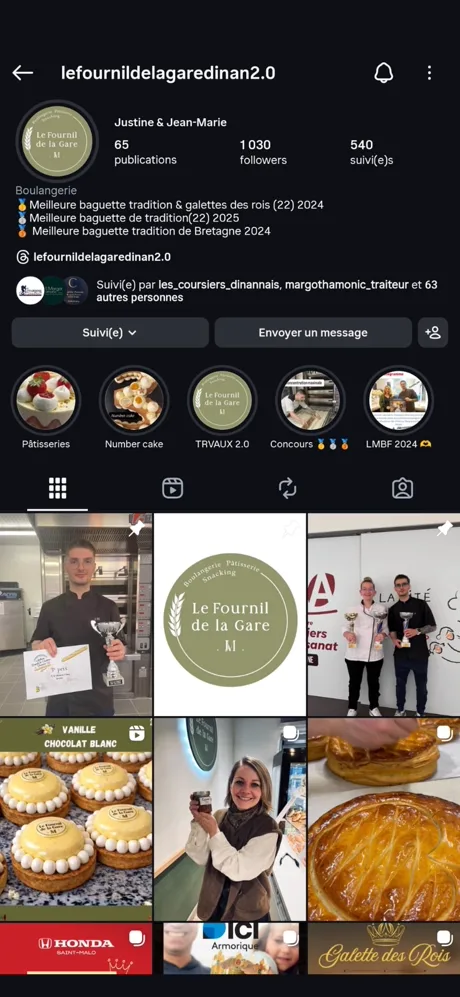 Profil Instagram du Fournil de la Gare avant, 1030 abonnés