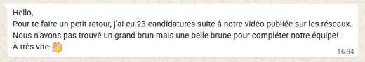 Message de l'équipe : 23 candidatures suite à notre vidéo publiée sur les réseaux