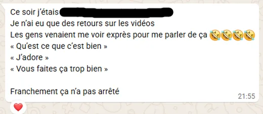 Message de l'équipe sur les retours reçus en boutique suite aux vidéos