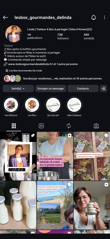Profil Instagram de Linda après l'accompagnement, 739 abonnés
