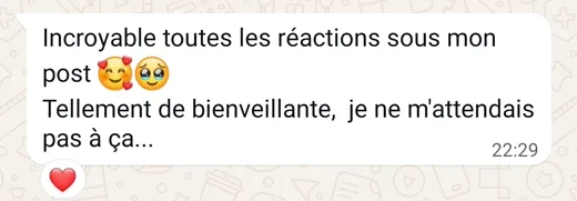 Message de Linda sur l'incroyable bienveillance des réactions sous son post